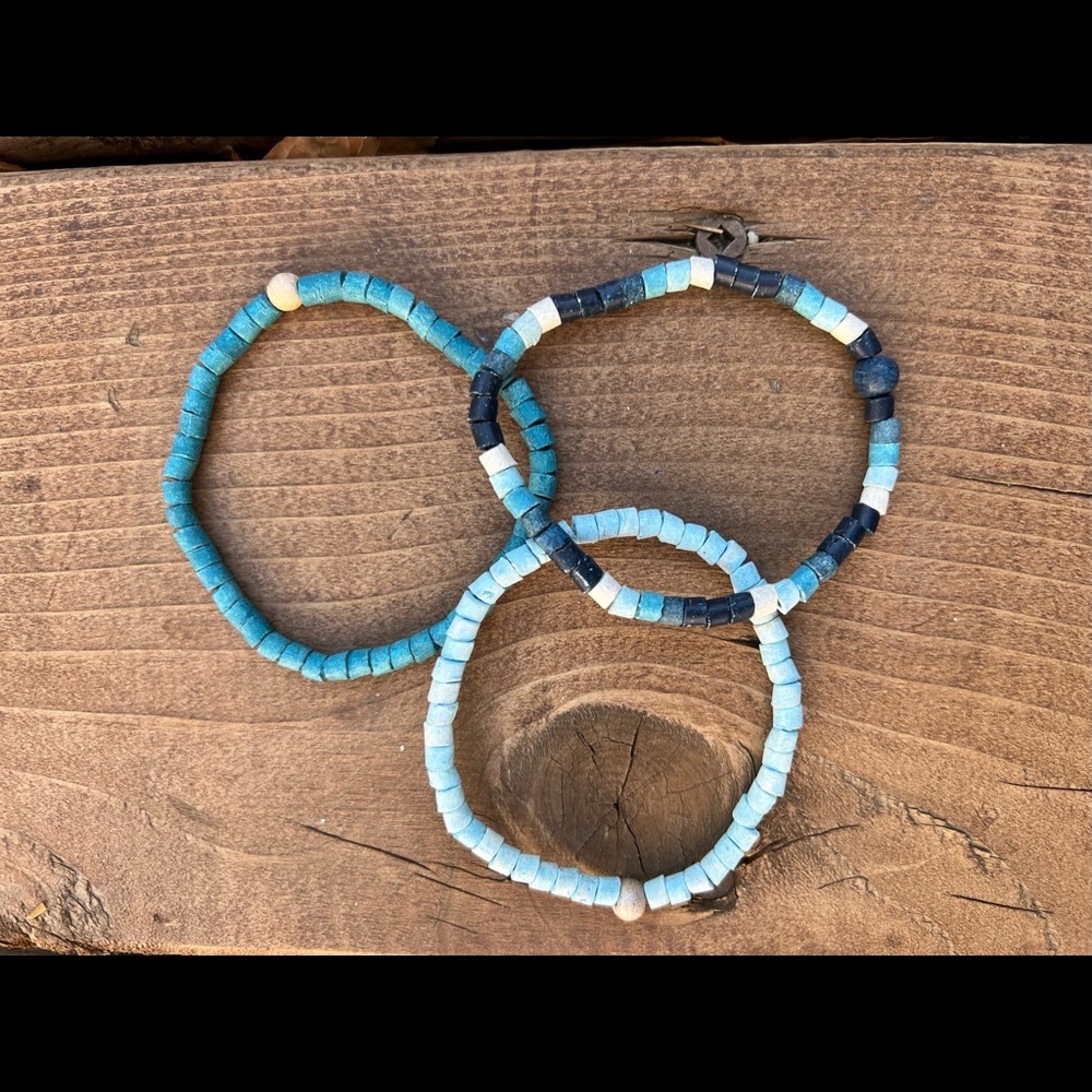 Boho Beaded Friendship 3 bracelets Hand dyed beads Blue